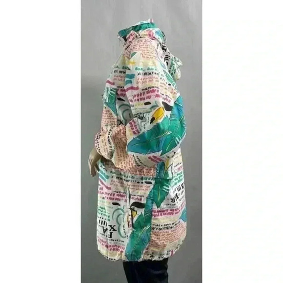 Vintage Roffe Raincoat Small S Women White All Over Print 80s Hooded Pullover - Picture 3 of 11